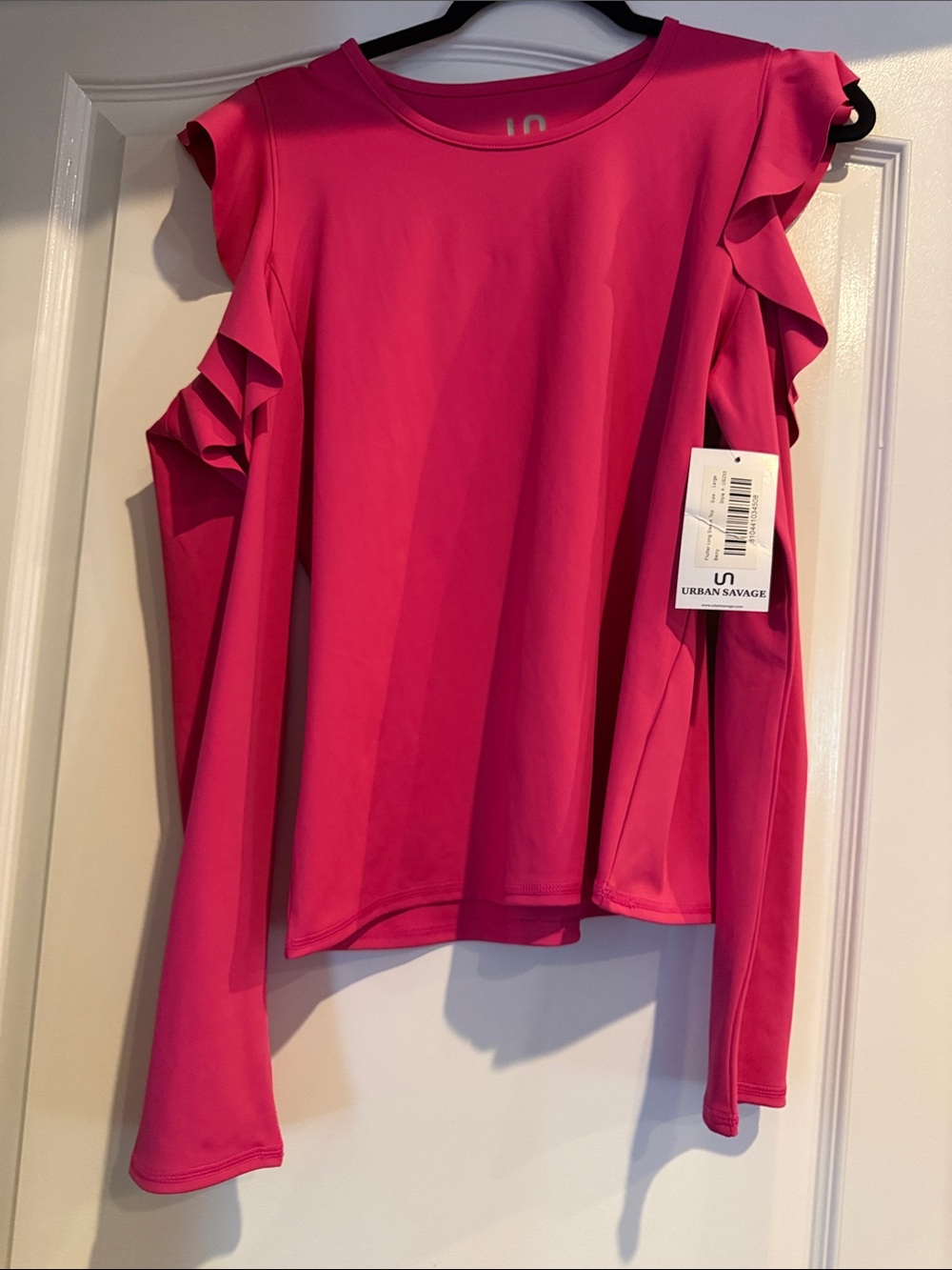 Women's NWT URBAN SAVAGE Hot Pink Ruffle Cold-Shoulder Top SIZE L